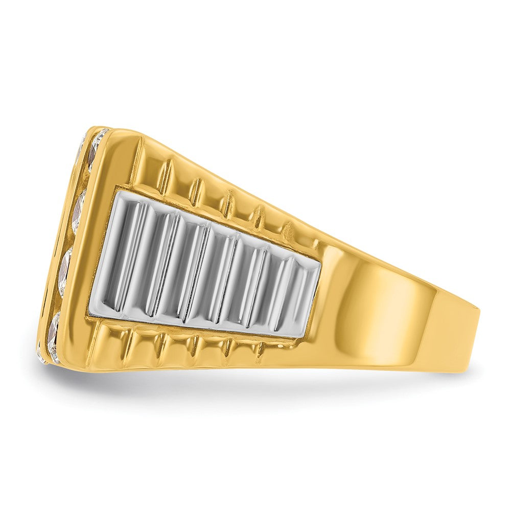 14k Two-tone IBGoodman Men's Polished & Textured 4-Row Ring Mounting