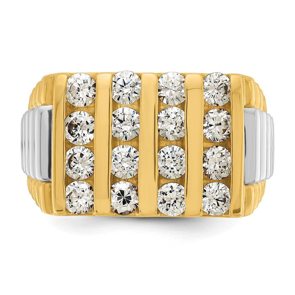 14k Two-tone IBGoodman Men's Polished & Textured 4-Row Diamond Ring