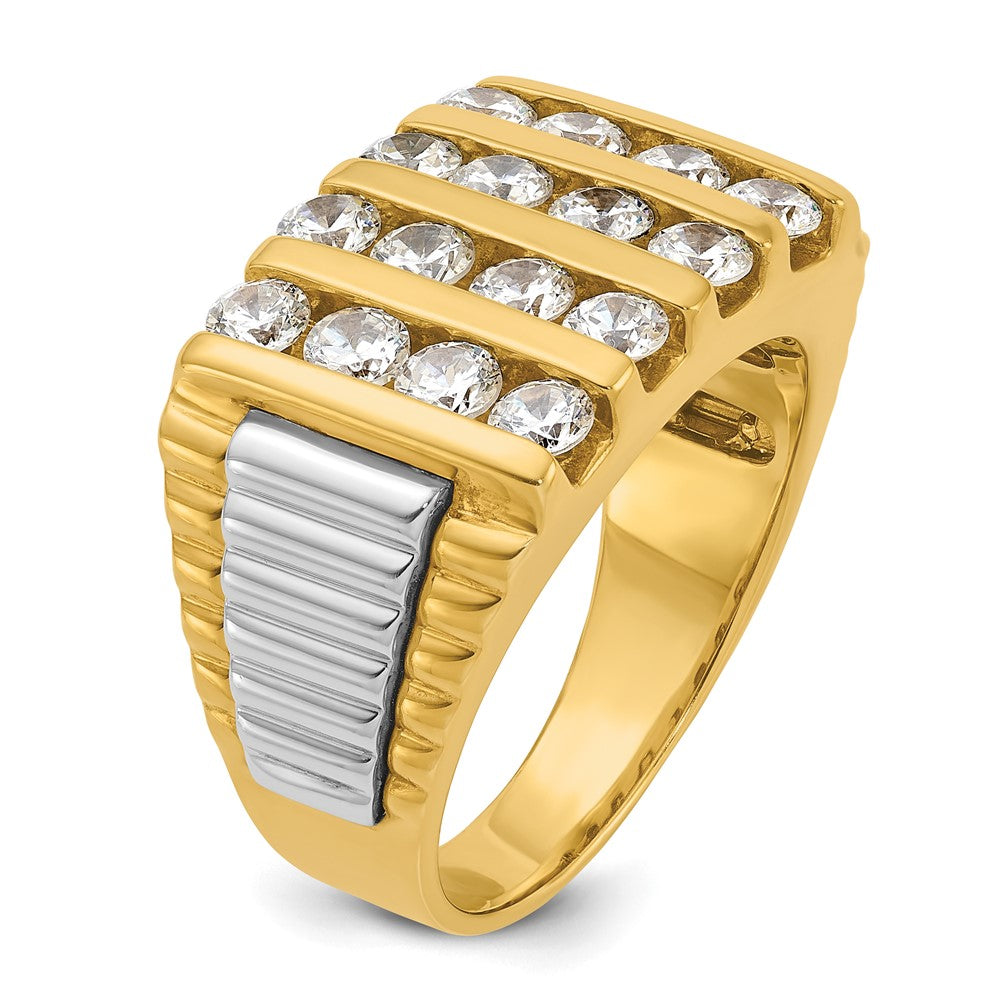 14k Two-tone IBGoodman Men's Polished & Textured 4-Row Diamond Ring