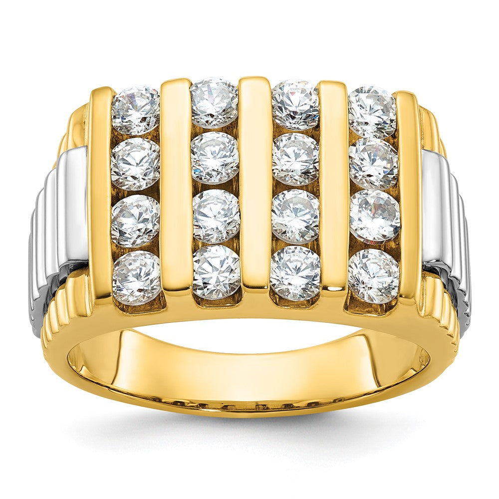 14k Two-tone IBGoodman Men's Polished & Textured 4-Row Ring Mounting