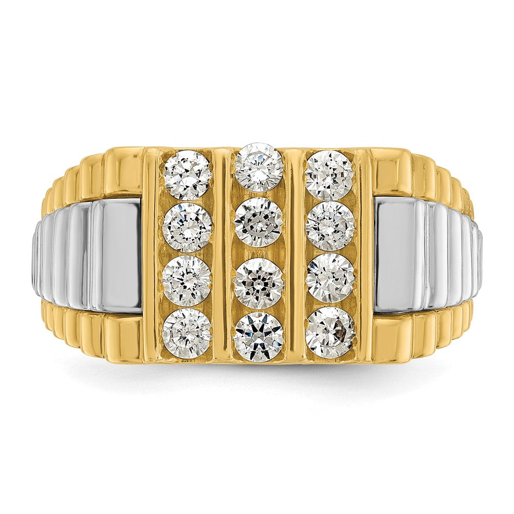 14ktt IBGoodman Men's Polished & Textured Diamond Cluster Ring