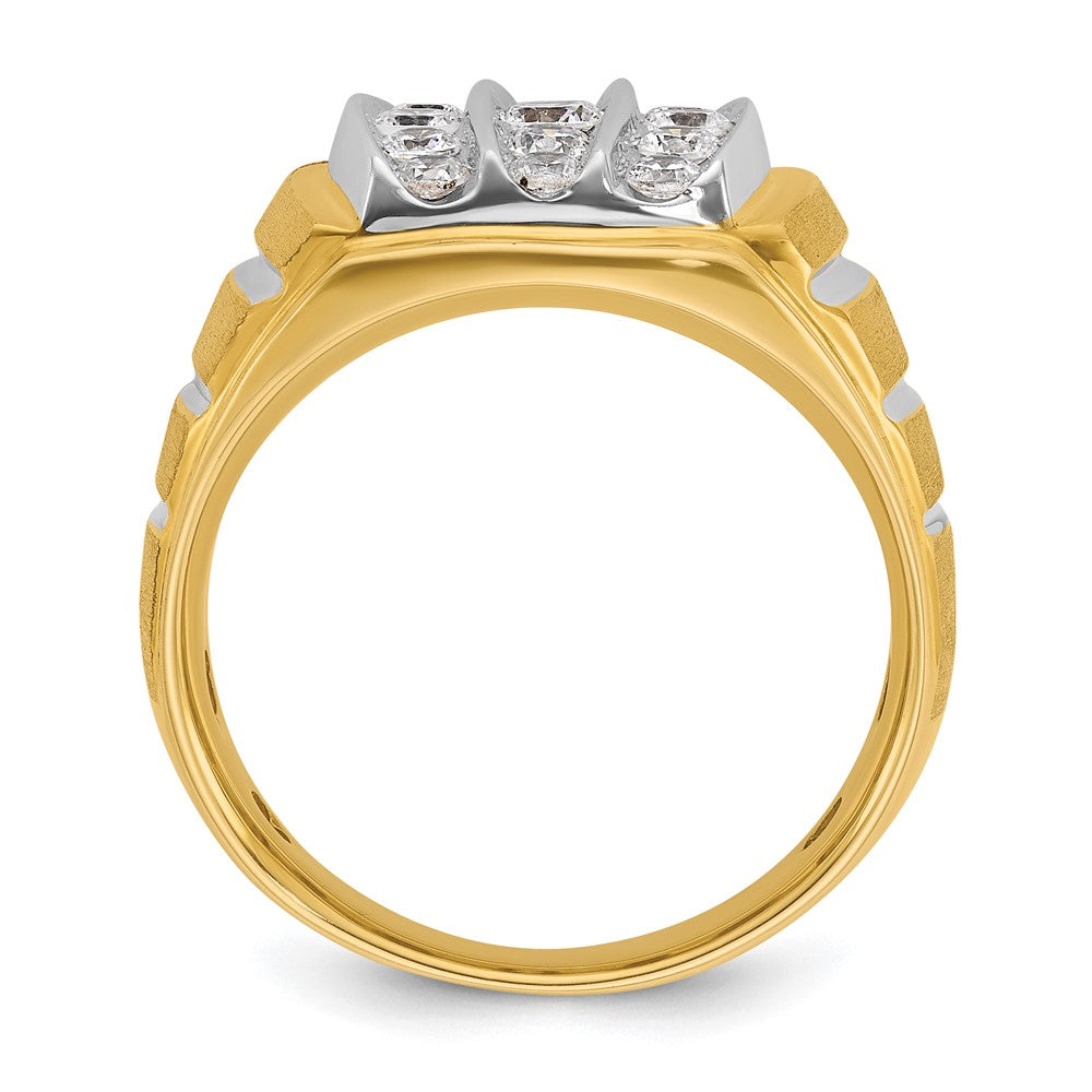 10k Two-tone IBGoodman Men's Polished Satin & Grooved Diamond Ring