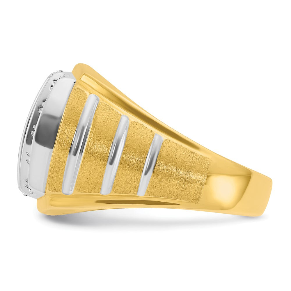10k Two-tone IBGoodman Men's Polished Satin & Grooved Diamond Ring
