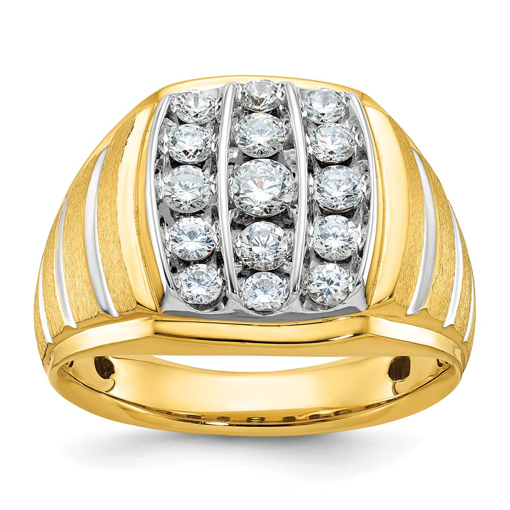 14ktt w/ White RH IBGoodman Men's Polish Satin & Grooved Diamond Ring