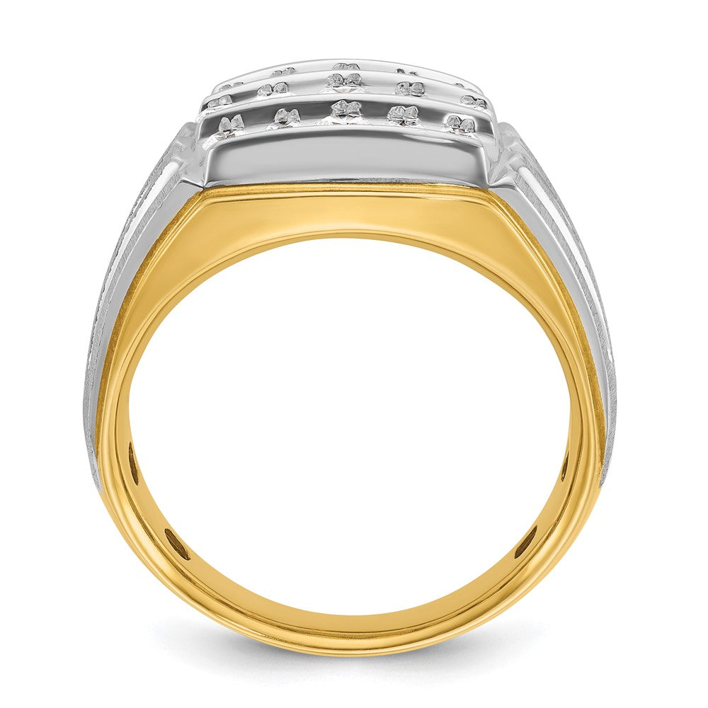 14k Two-tone IBGoodman Men's Polish/Satin/Grooved 3-Row Ring Mtg
