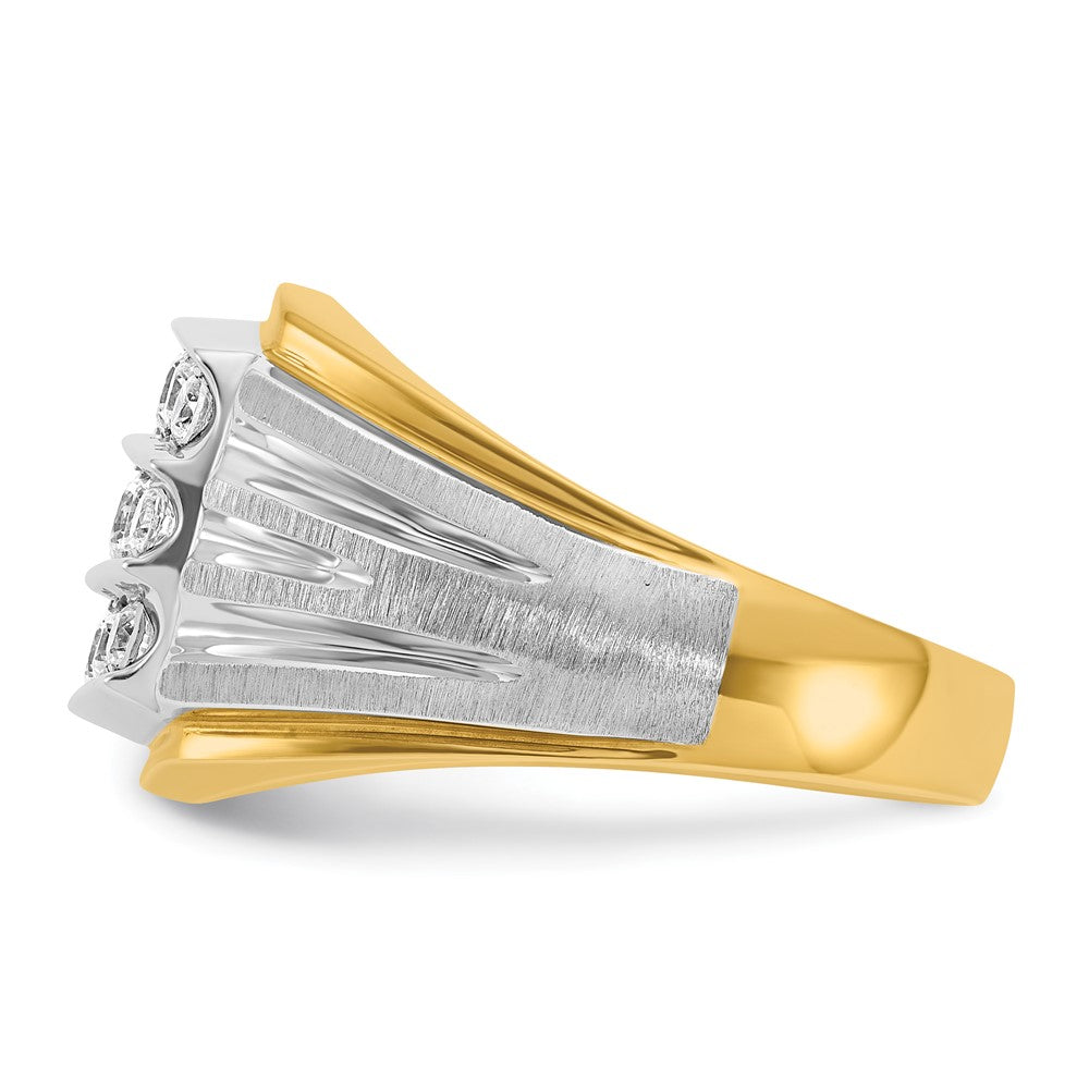 14ktt IBGoodman Men's Polished Satin & Grooved 3-Row Diamond Ring