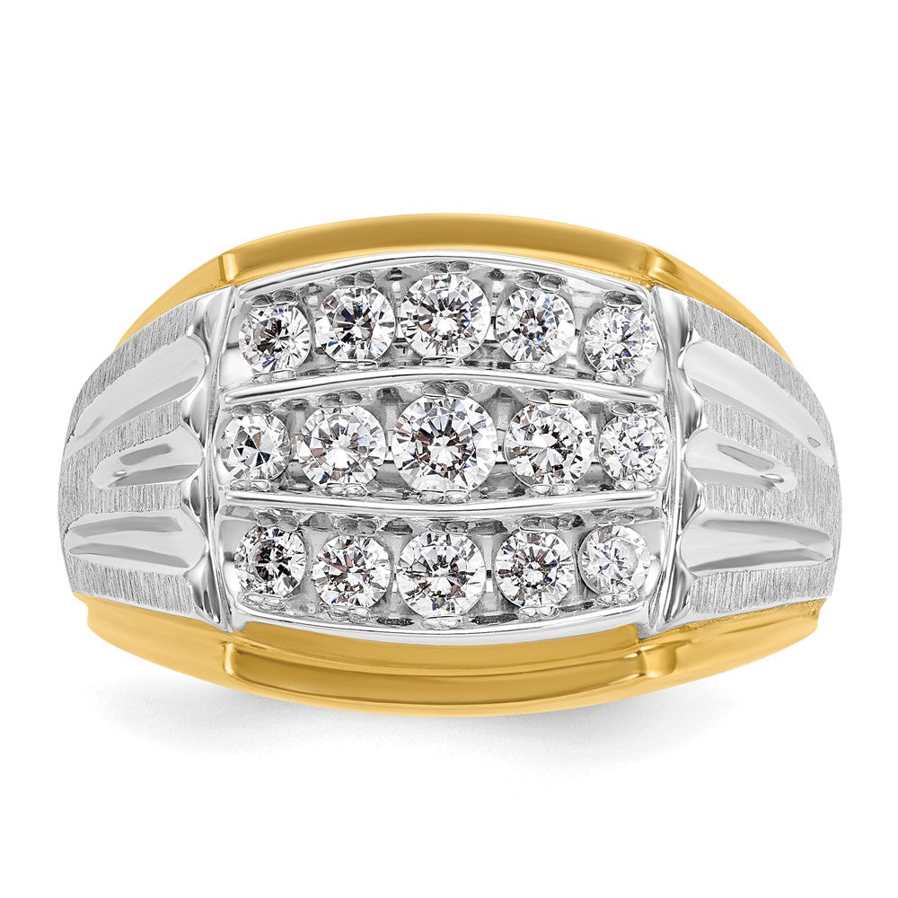 14ktt IBGoodman Men's Polished Satin & Grooved 3-Row Diamond Ring