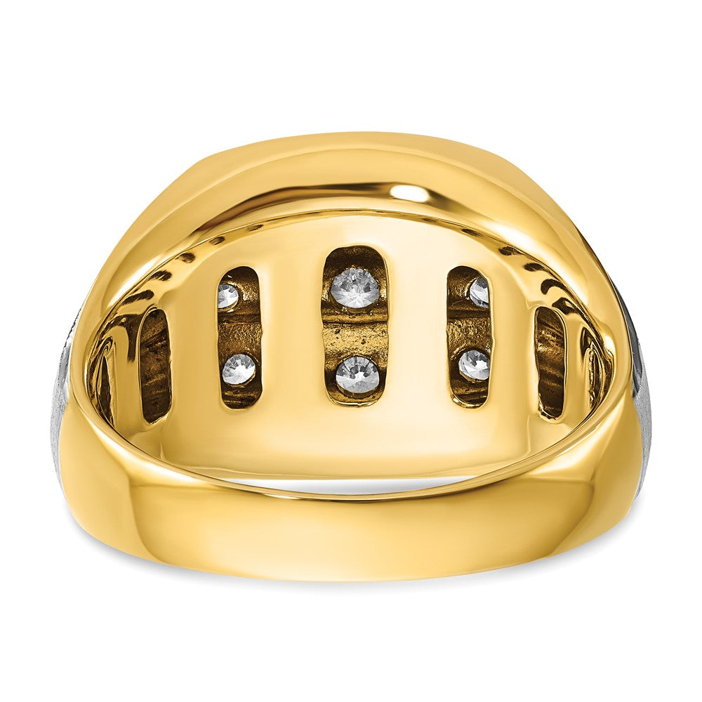 14k Two-tone IBGoodman Men's Polish/Satin/Grooved 3-Row Ring Mtg