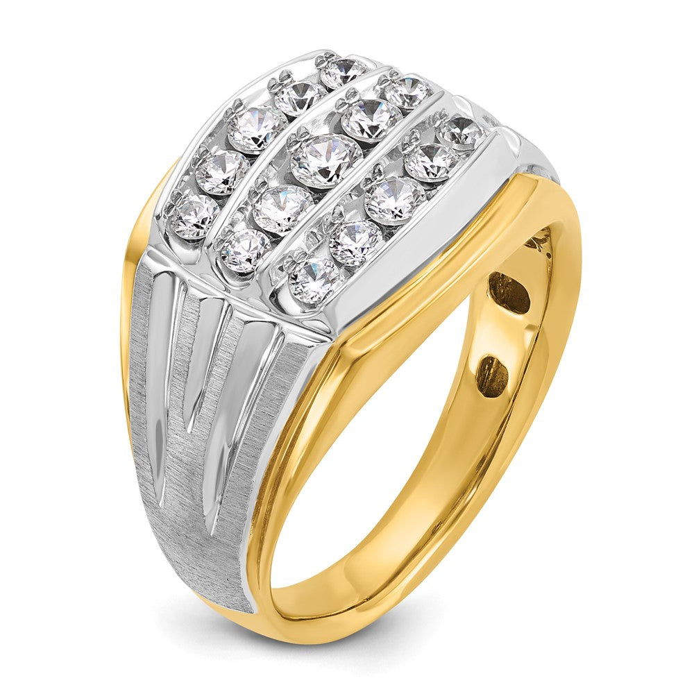 14ktt IBGoodman Men's Polished Satin & Grooved 3-Row Diamond Ring