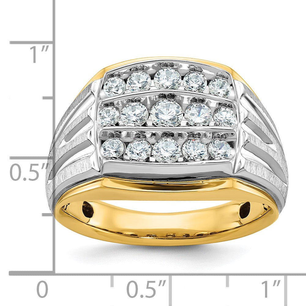 14k Two-tone IBGoodman Men's Polish/Satin/Grooved 3-Row Ring Mtg