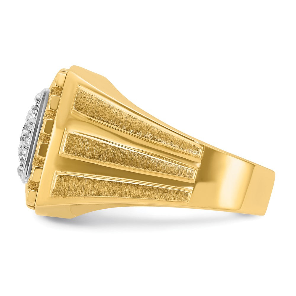 14ktt IBGoodman Men's Polished Satin & Grooved Diamond Cluster Ring