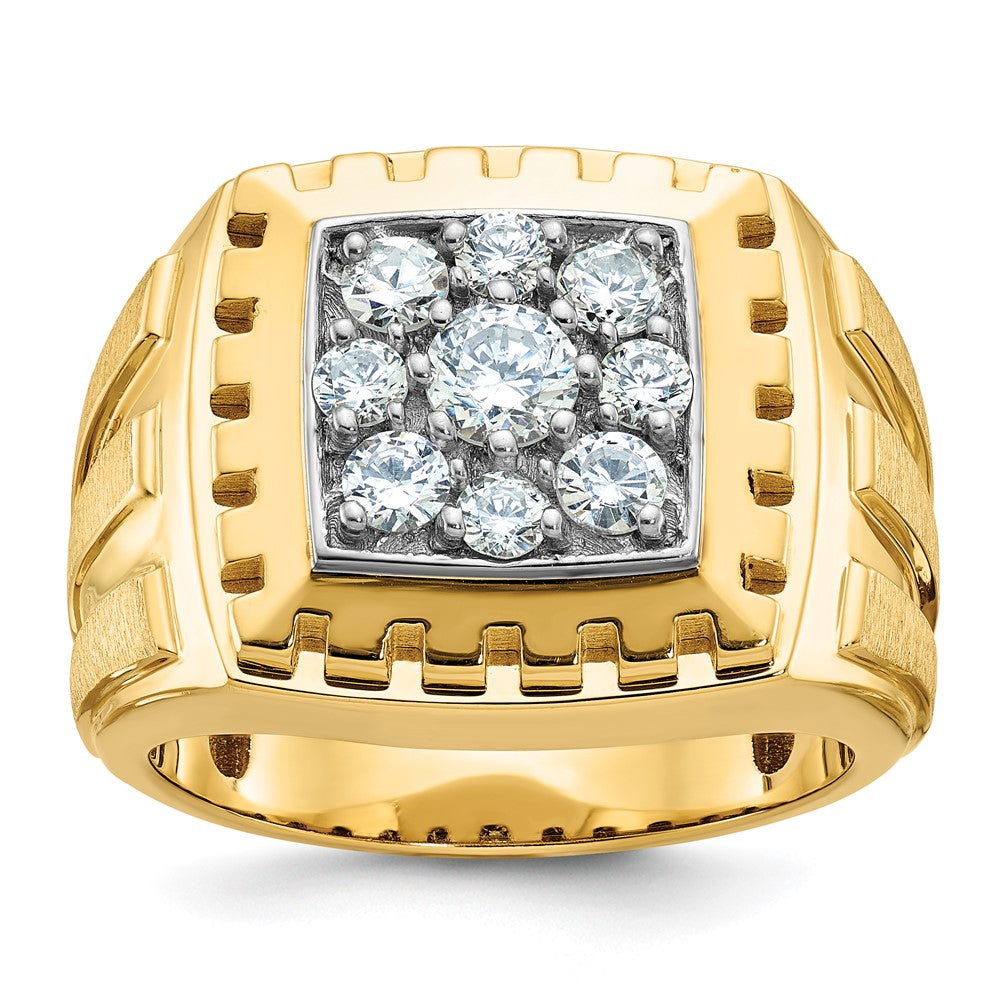 14ktt IBGoodman Men's Polished Satin & Grooved Diamond Cluster Ring