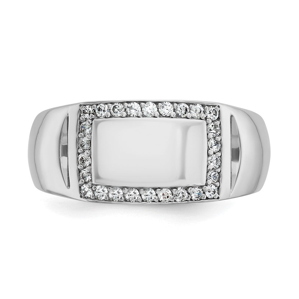 14k White Gold IBGoodman Men's Polished Diamond Rectangle Ring