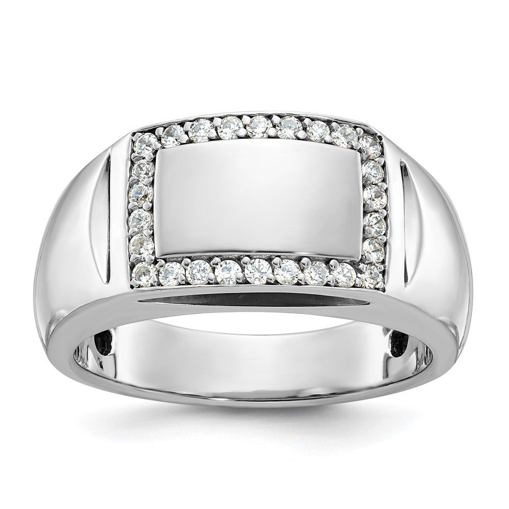 14k White Gold IBGoodman Men's Polished Diamond Rectangle Ring