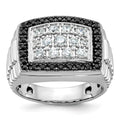 14kw IBGoodman Men's Polished & Textured Black/White Dia Cluster Ring