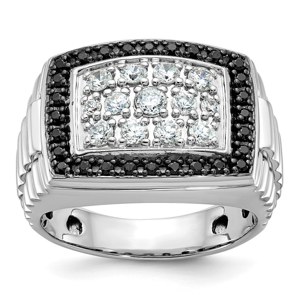14kw IBGoodman Men's Polished & Textured Black/White Dia Cluster Ring
