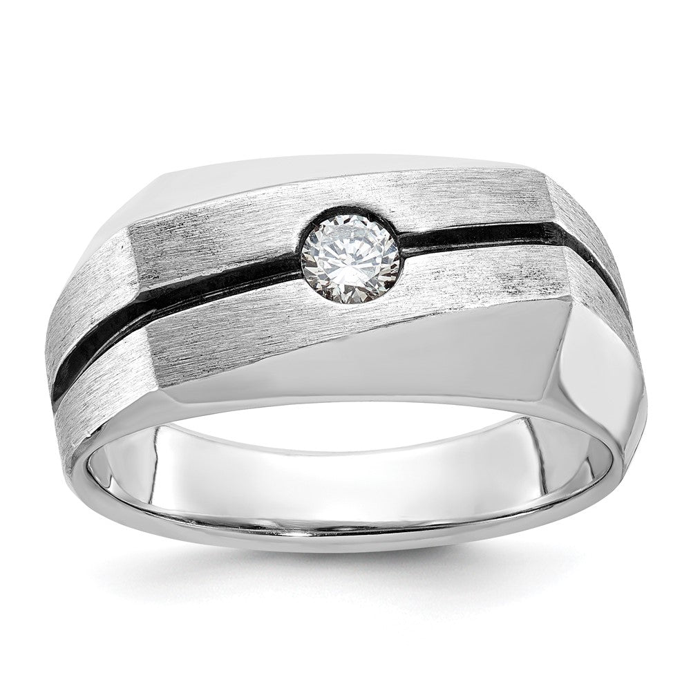 14k White Gold IBGoodman Men's w/Black Rhodium Satin Diamond Complete Ring