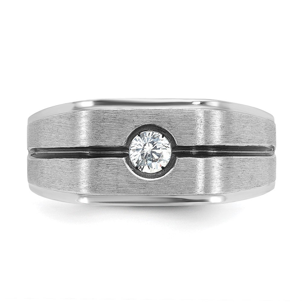 14k White Gold IBGoodman Men's w/Black Rhodium Satin Diamond Complete Ring