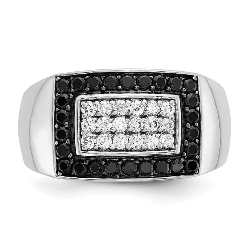 14kw IBGoodman Men's Polished Black/White Dia Rectangular Cluster Ring