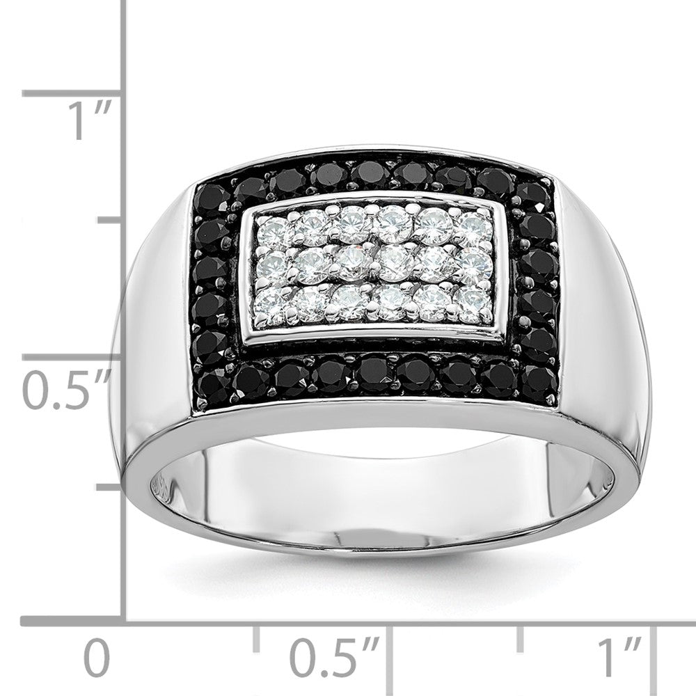 14kw IBGoodman Men's Polished Black/White Dia Rectangular Cluster Ring