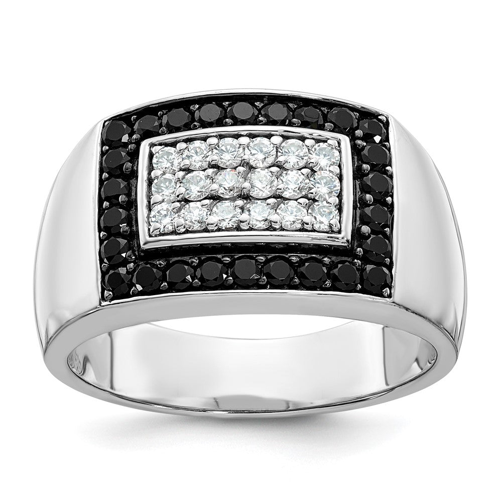 14kw IBGoodman Men's Polished Black/White Dia Rectangular Cluster Ring