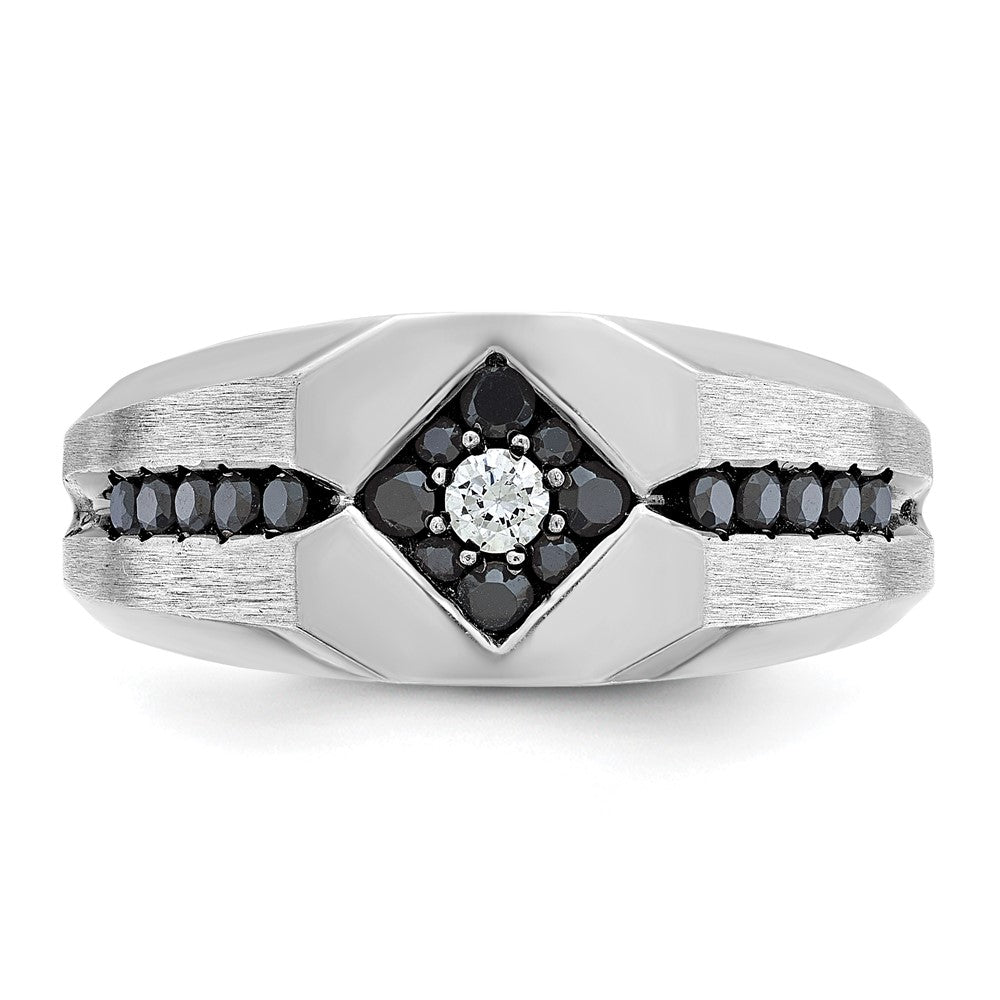14k White Gold IBGoodman Men's Polished Satin & Grooved Ring Mtg