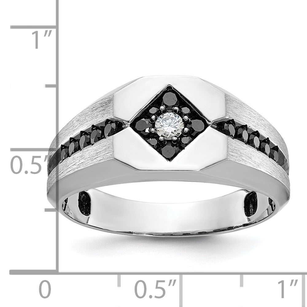 14kw w/ Blk RH IBGoodman Men's Satin Black & White Diamond Ring