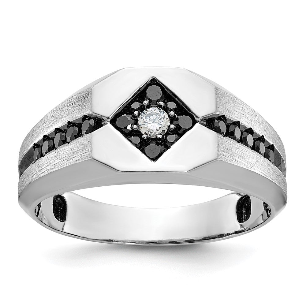 14kw w/ Blk RH IBGoodman Men's Satin Black & White Diamond Ring
