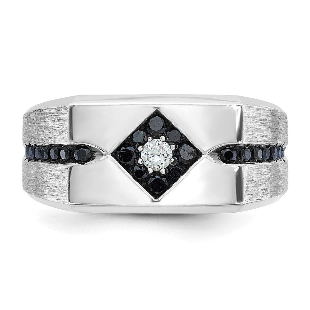 14k White Gold IBGoodman Men's Satin Black White Diamond Complete Ring