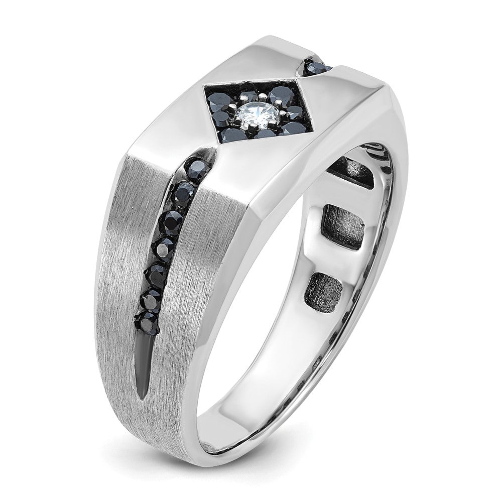 14k White Gold IBGoodman Men's Satin Black White Diamond Complete Ring