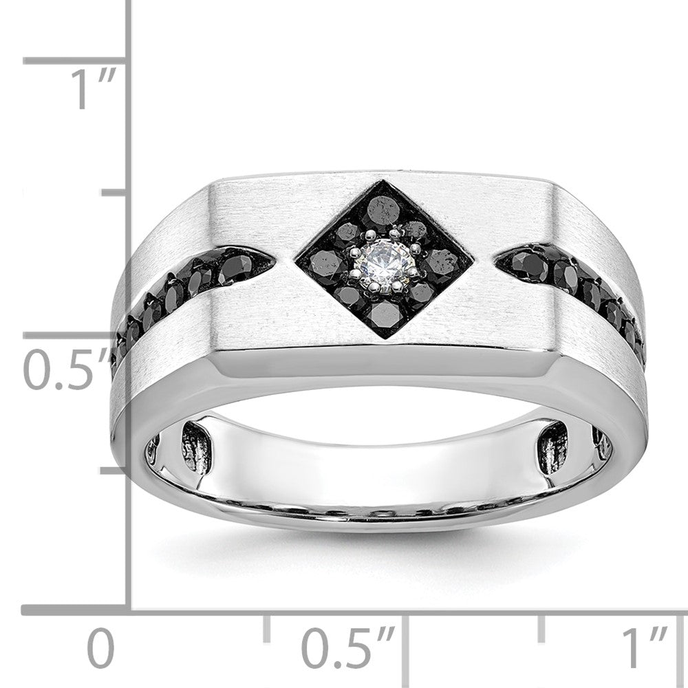 14k White Gold IBGoodman Men's Satin Black White Diamond Complete Ring