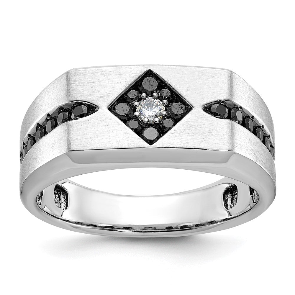 14k White Gold IBGoodman Men's Satin Black White Diamond Complete Ring