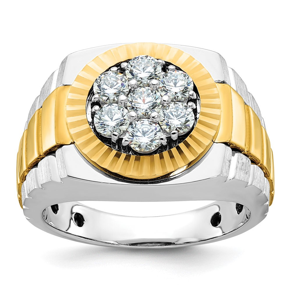 10k Two-tone IBGoodman Men's Polished Satin & Textured Diamond Ring