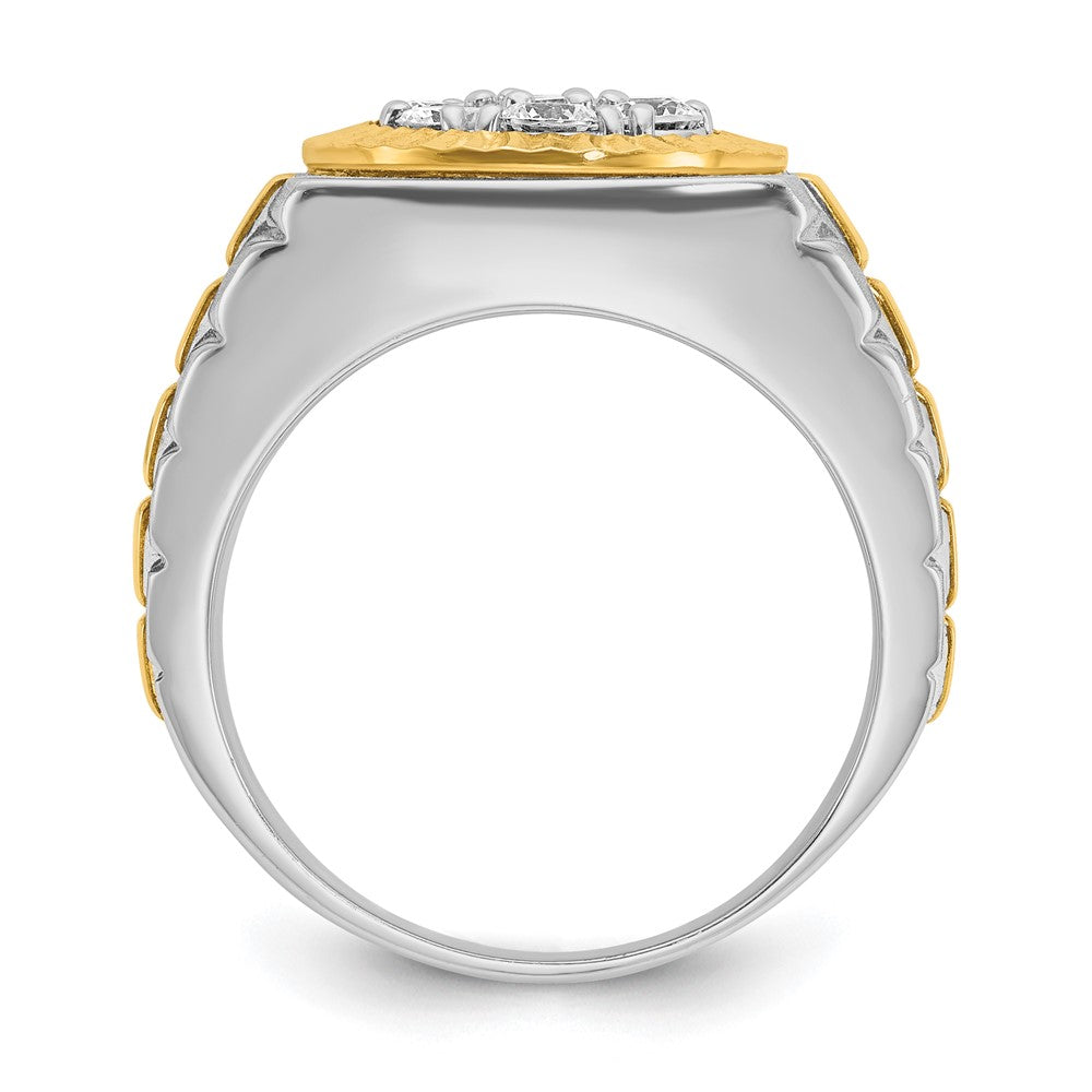 14k Two-tone IBGoodman Men's Polished Satin & Textured Diamond Ring