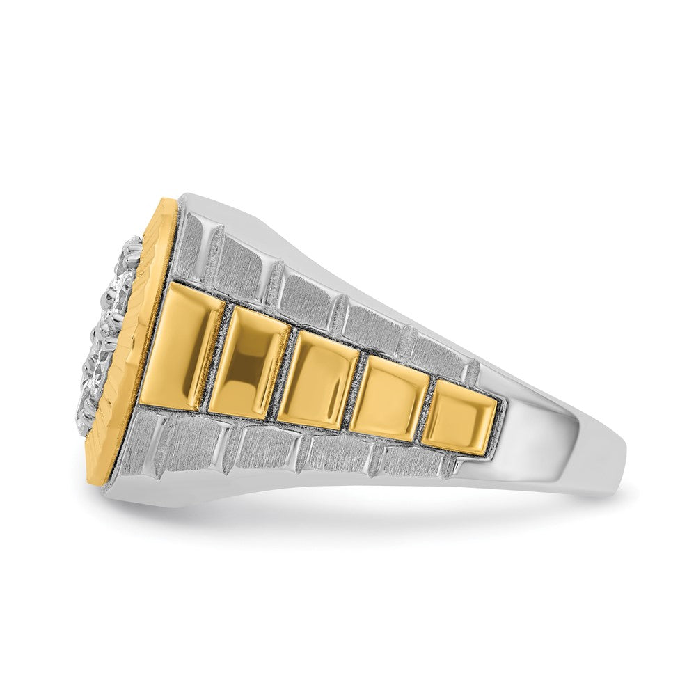 14k Two-tone IBGoodman Men's Polished Satin & Textured Diamond Ring