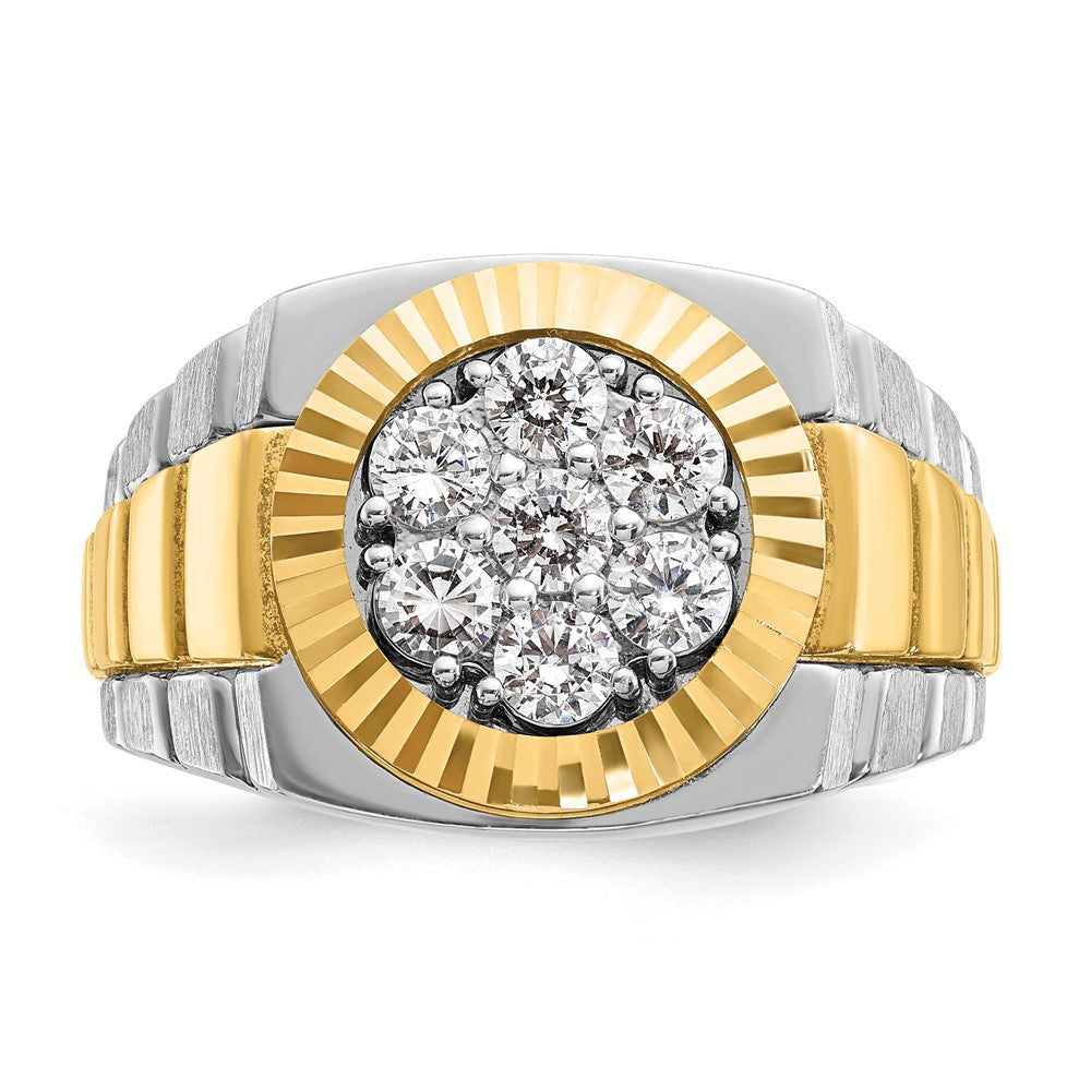 14k Two-tone IBGoodman Men's Polished Satin & Textured Diamond Ring