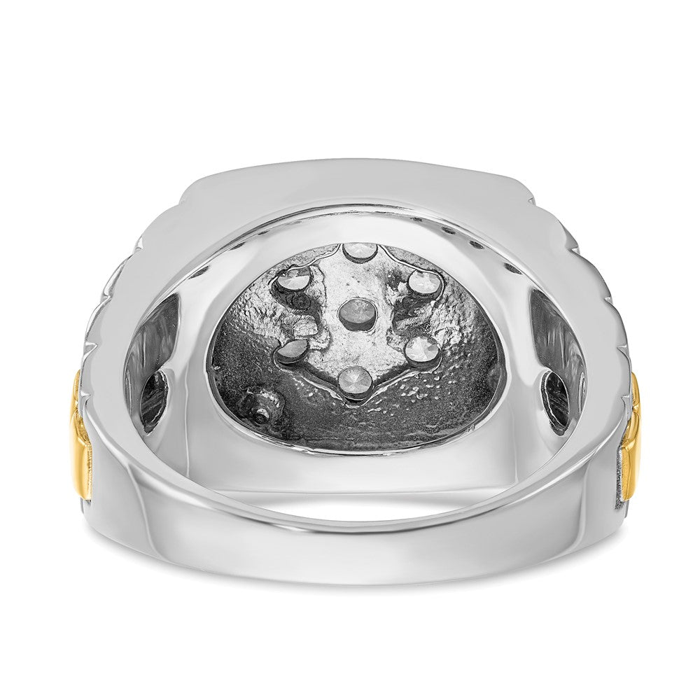 14k Two-tone IBGoodman Men's Polished Satin & Textured Diamond Ring