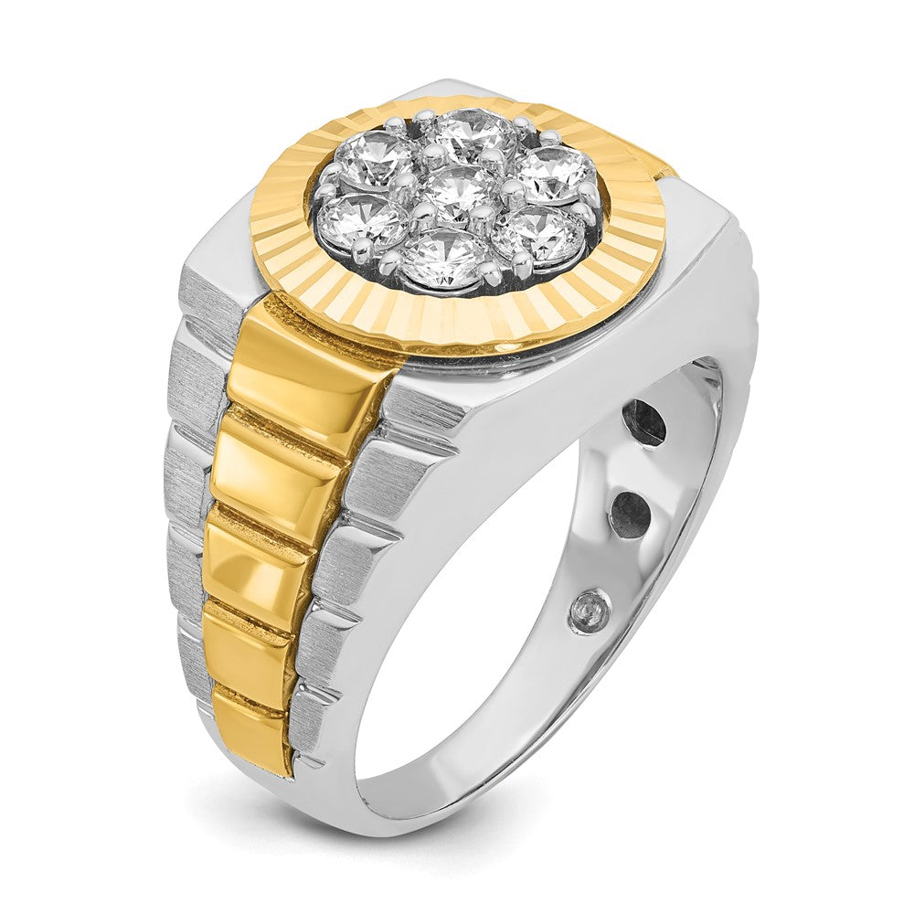 14k Two-tone IBGoodman Men's Polished Satin & Textured Diamond Ring