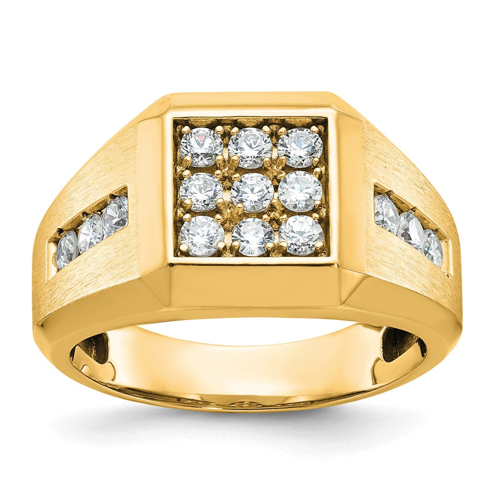 10k IBGoodman Men's Polished and Satin Diamond Square Cluster Ring