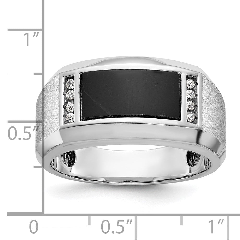 14k White Gold IBGoodman Men's Satin Onyx/Diamond Complete Ring