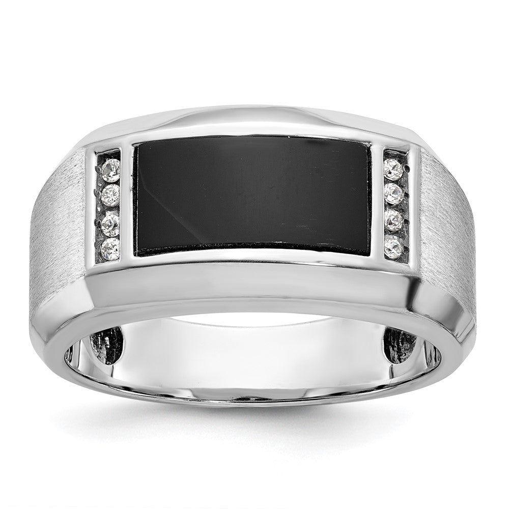 14k White Gold IBGoodman Men's Satin Onyx/Diamond Complete Ring