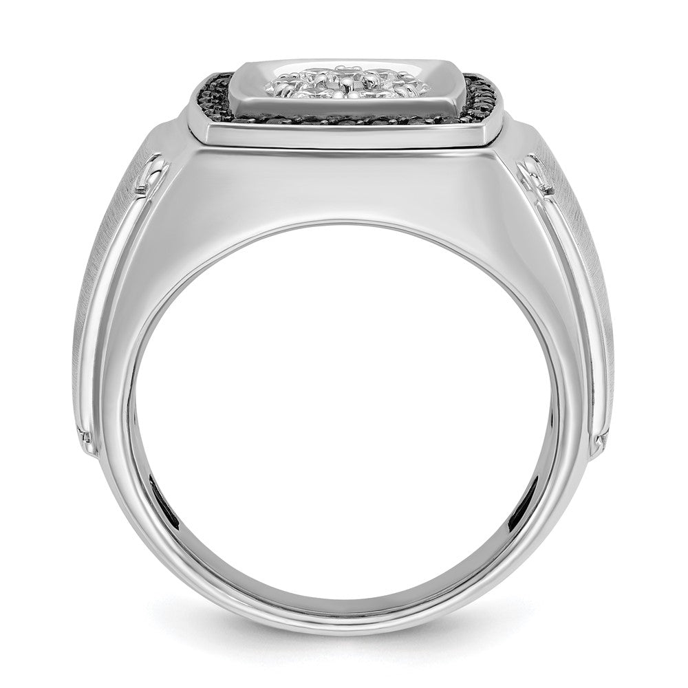 10kw IBGoodman Men's Polish/Satin Black & White Dia Halo Cluster Ring