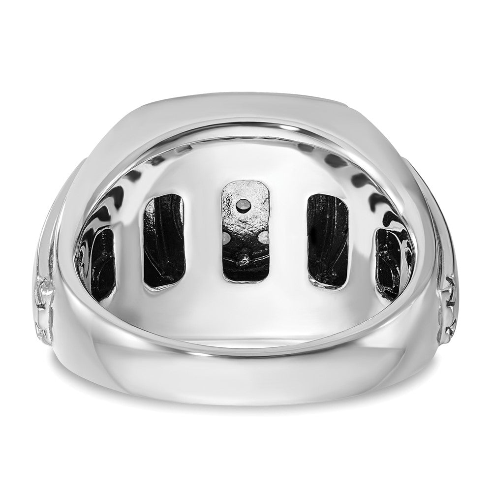 10kw IBGoodman Men's Polish/Satin Black & White Dia Halo Cluster Ring