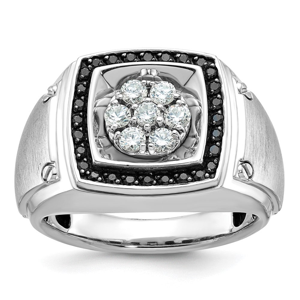 10kw IBGoodman Men's Polish/Satin Black & White Dia Halo Cluster Ring