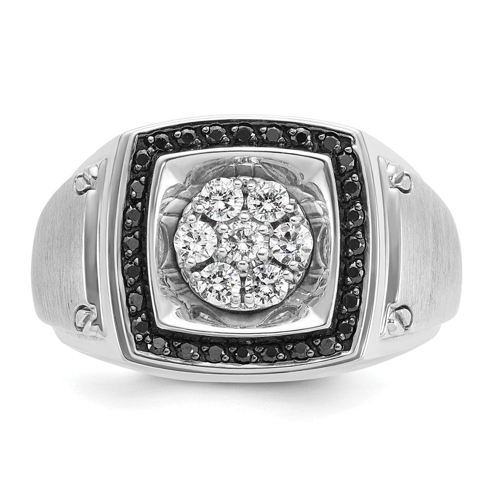 14kw IBGoodman Men's Polish/Satin Black & White Dia Halo Cluster Ring