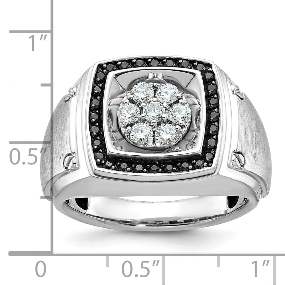 14kw IBGoodman Men's Polish/Satin Black & White Dia Halo Cluster Ring