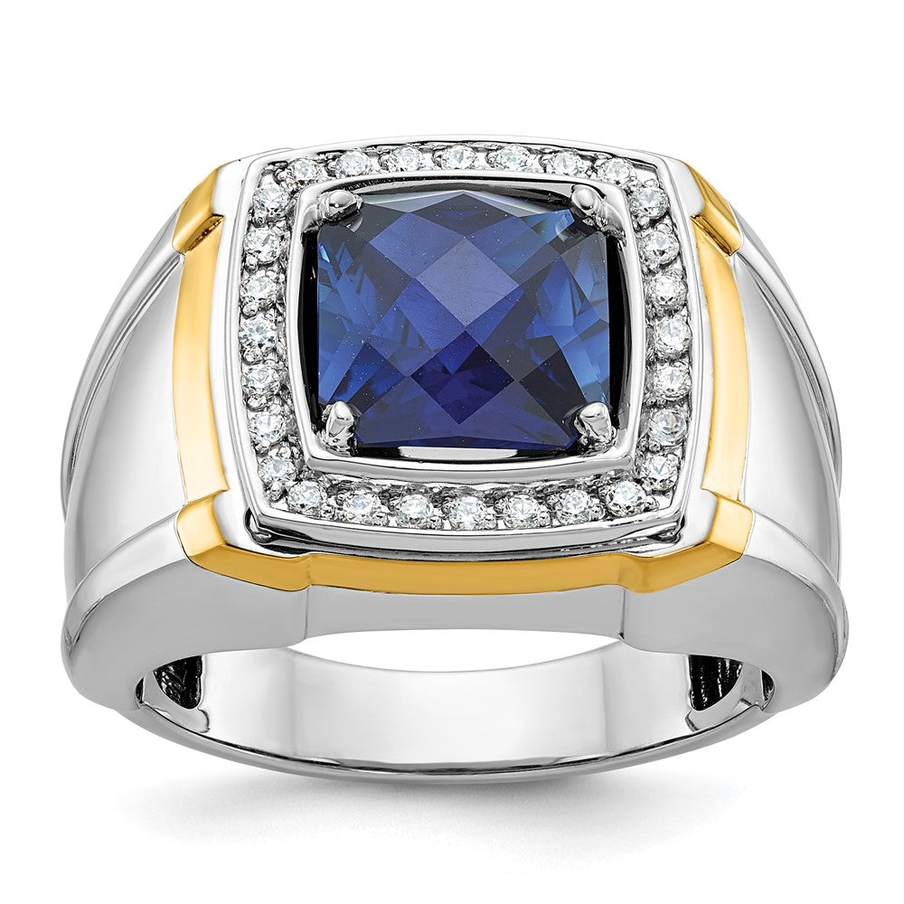10k Two-tone IBGoodman Men's Polished Cr. Sapphire & Dia Ring