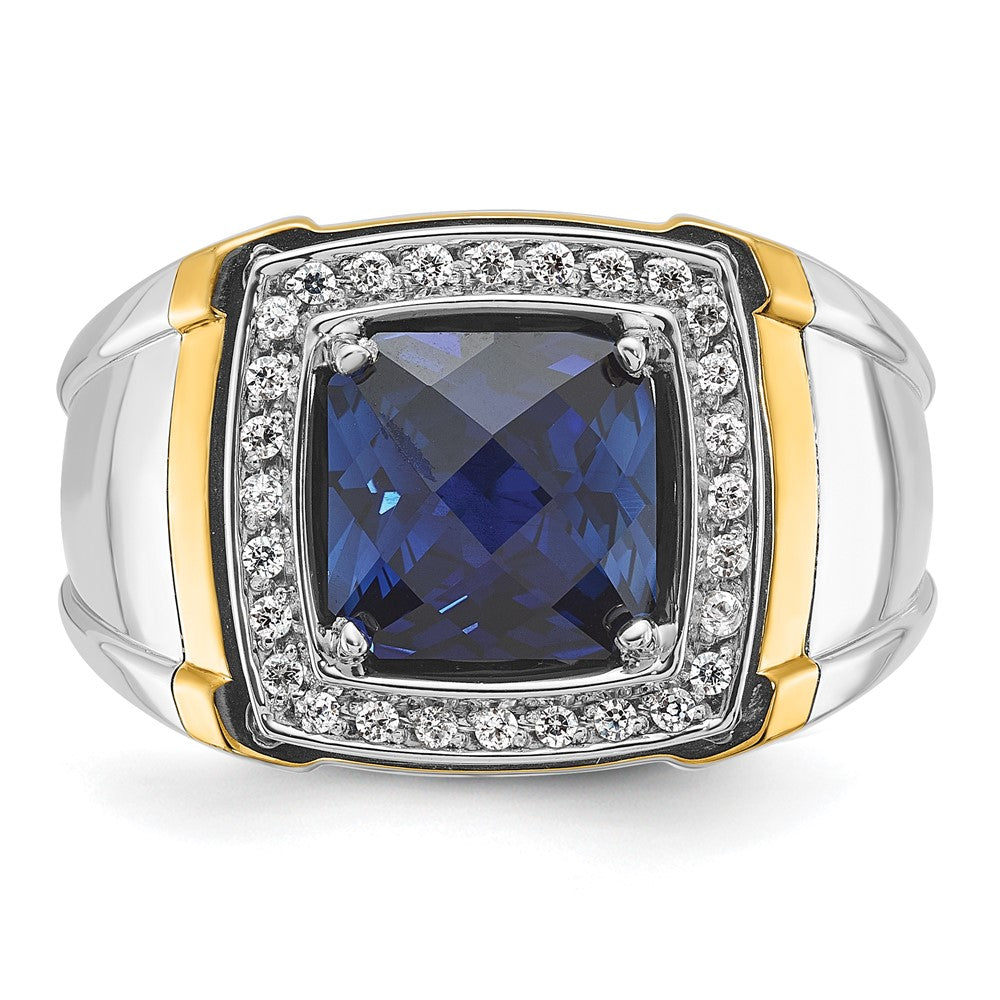 14k Two-tone IBGoodman Men's Polished Cr. Sapphire & Dia Ring