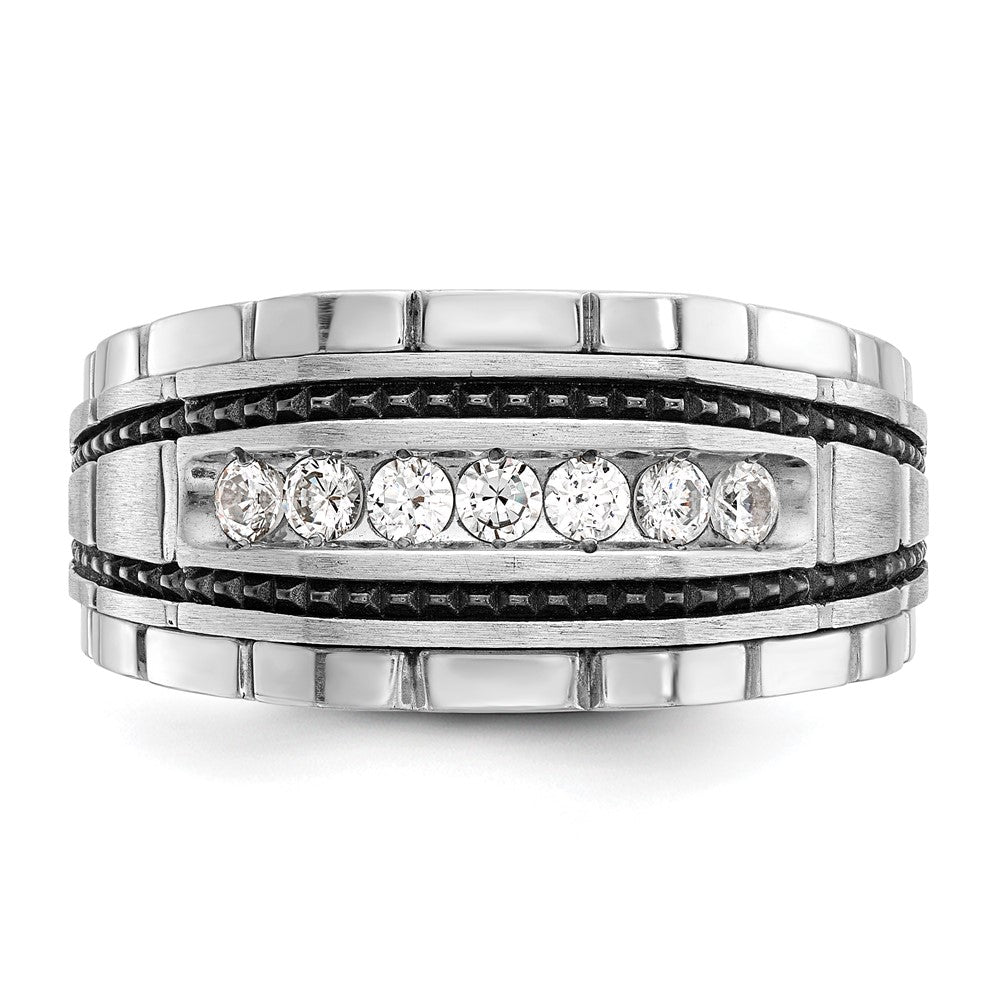 14k White Gold IBGoodman Men's Polish/Satin/Textured 7-Stone Ring Mtg