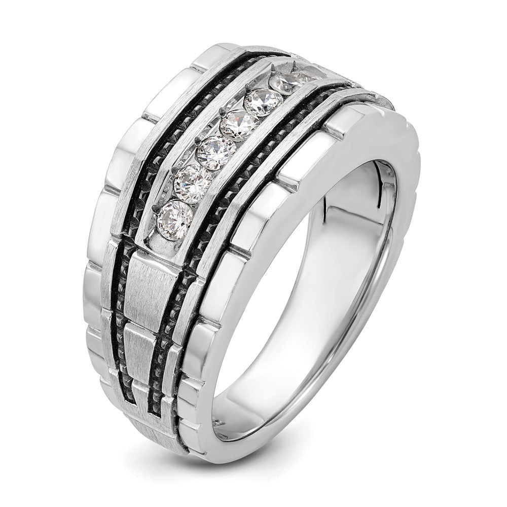 14k White Gold IBGoodman Men's Polish/Satin/Textured 7-Stone Ring Mtg